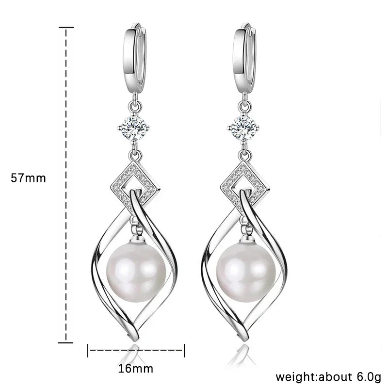 Elegant Pearl & Zircon Drop Earrings – 925 Sterling Silver