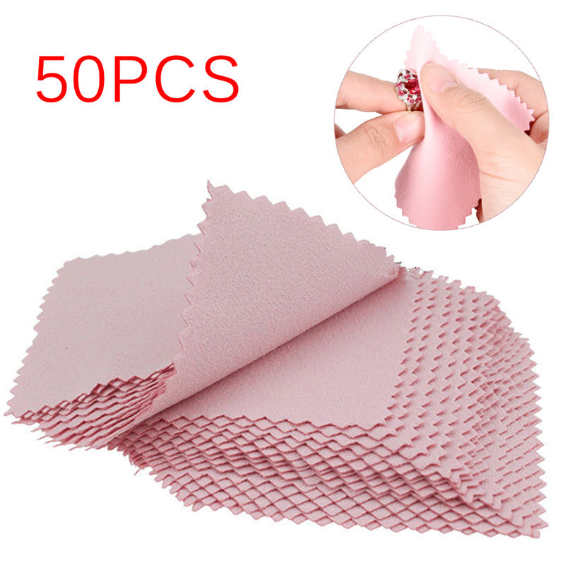 50 PCS Pink Jewellery Polishing Cloths - Anti-Tarnish Cleaner for Silver & Precious Metals