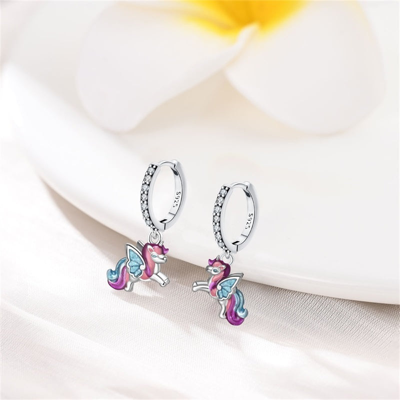 Enchanted Pegasus Unicorn Hoop Earrings - S925 Sterling Silver