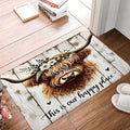 Highland Cow Floral "Happy Place" Welcome Mat Doormat
