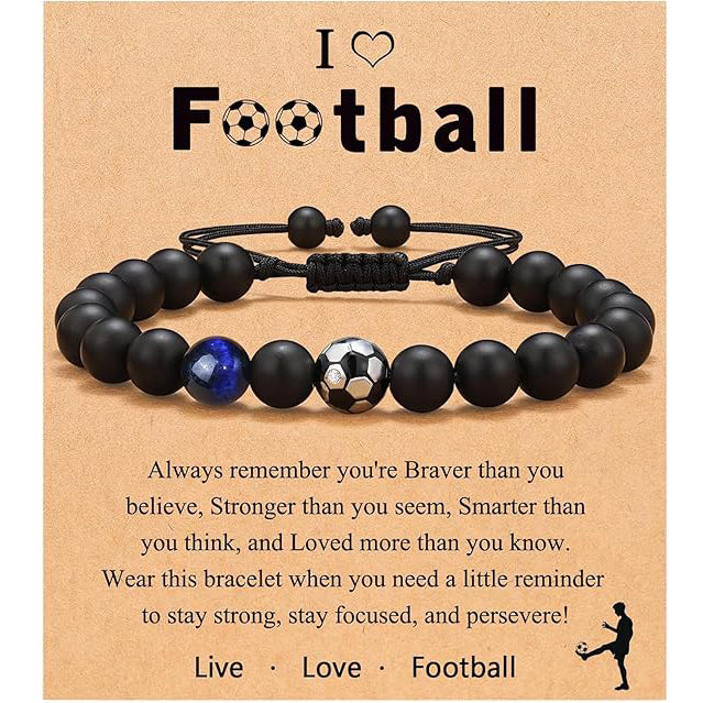 Adjustable Football Charm Bracelet with Inspirational Message Card