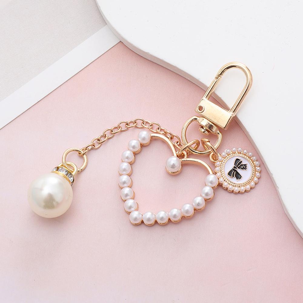 Gold-Tone Pearl Heart & Pendant Bag Charm