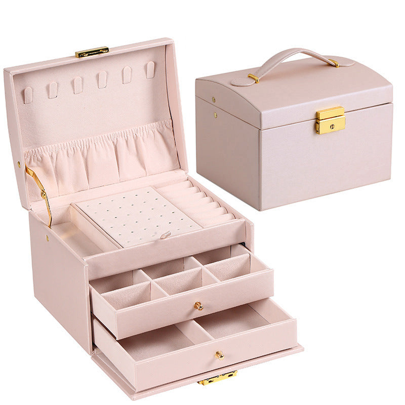 Multi-Layer Leather Jewellery Box with Lock - Various Colours