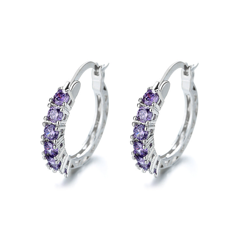 Amethyst Crystal Huggie Hoop Earrings