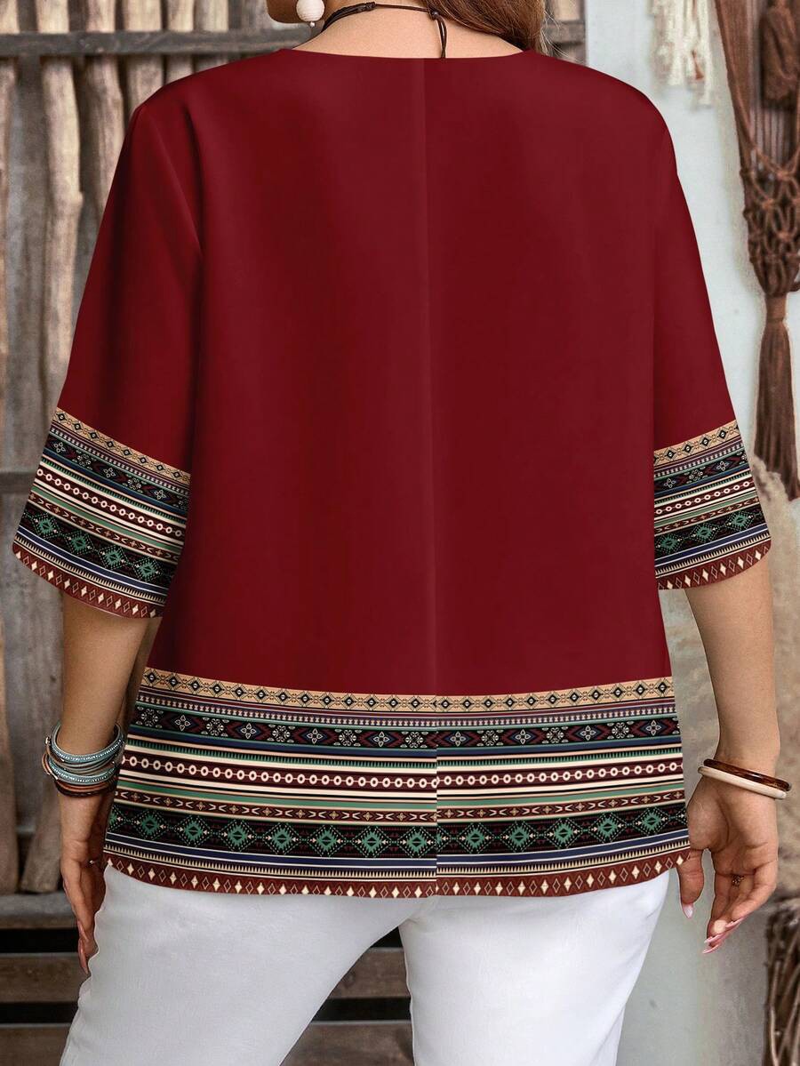 Boho Print Button Tunic Top - 2 Colours Blouse