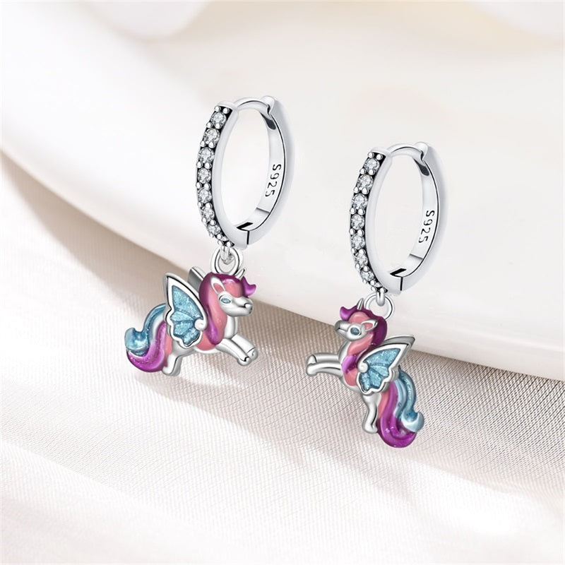 Enchanted Pegasus Unicorn Hoop Earrings - S925 Sterling Silver