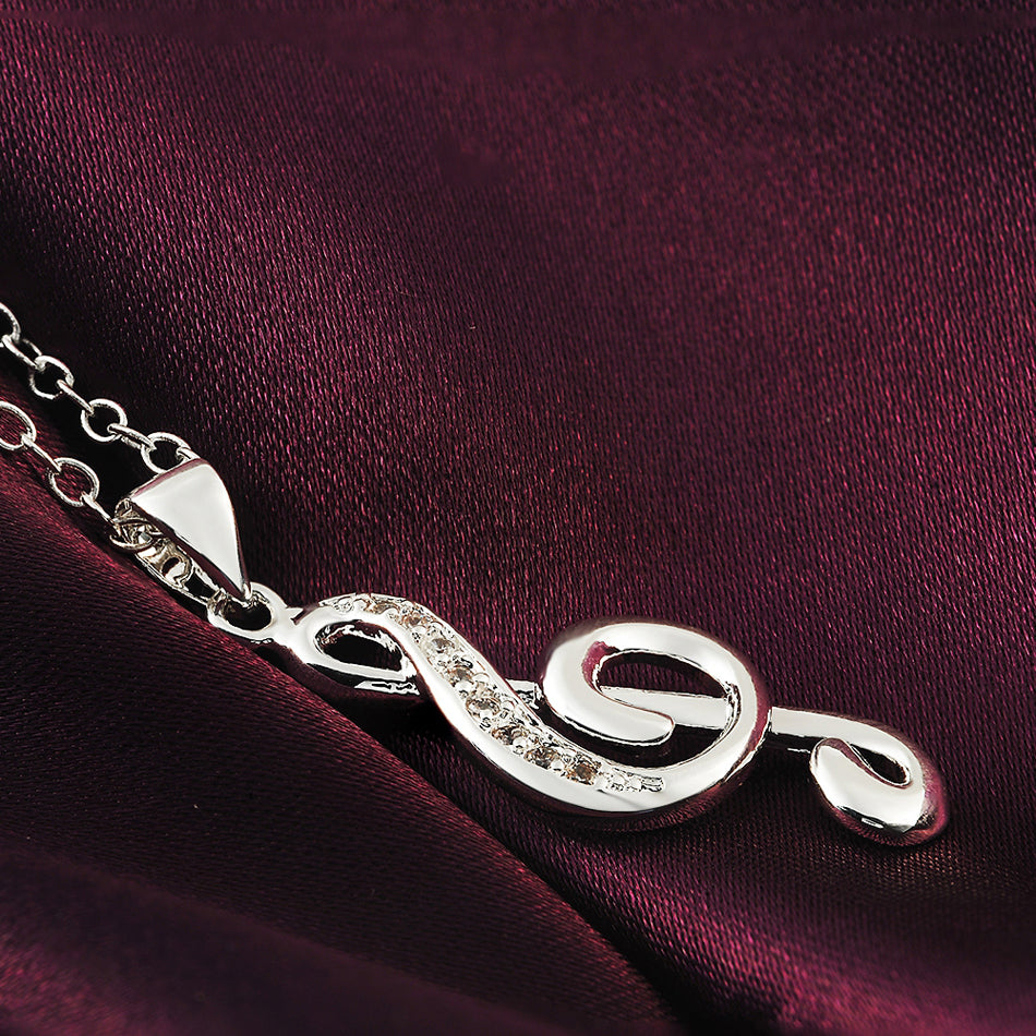 925 Sterling Silver Treble Clef Necklace with Cubic Zirconia - Truly Yours