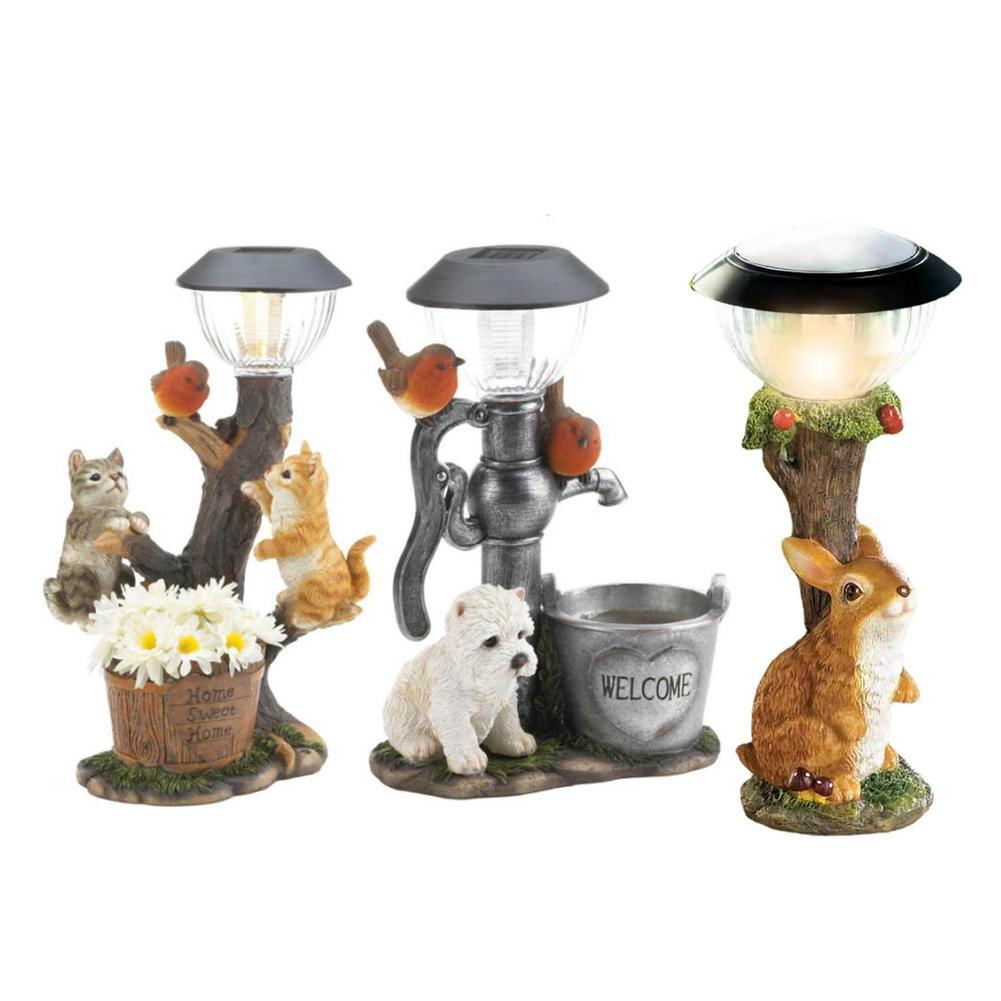 Solar Powered Garden Animal Statues - Decorative LED Lanterns with Kittens, Puppy, and Rabbit - Truly Yours
