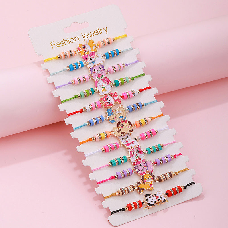 12-Piece Fashion Bracelet Sets - Colorful Beaded Stretch Bracelets with Cute Charms