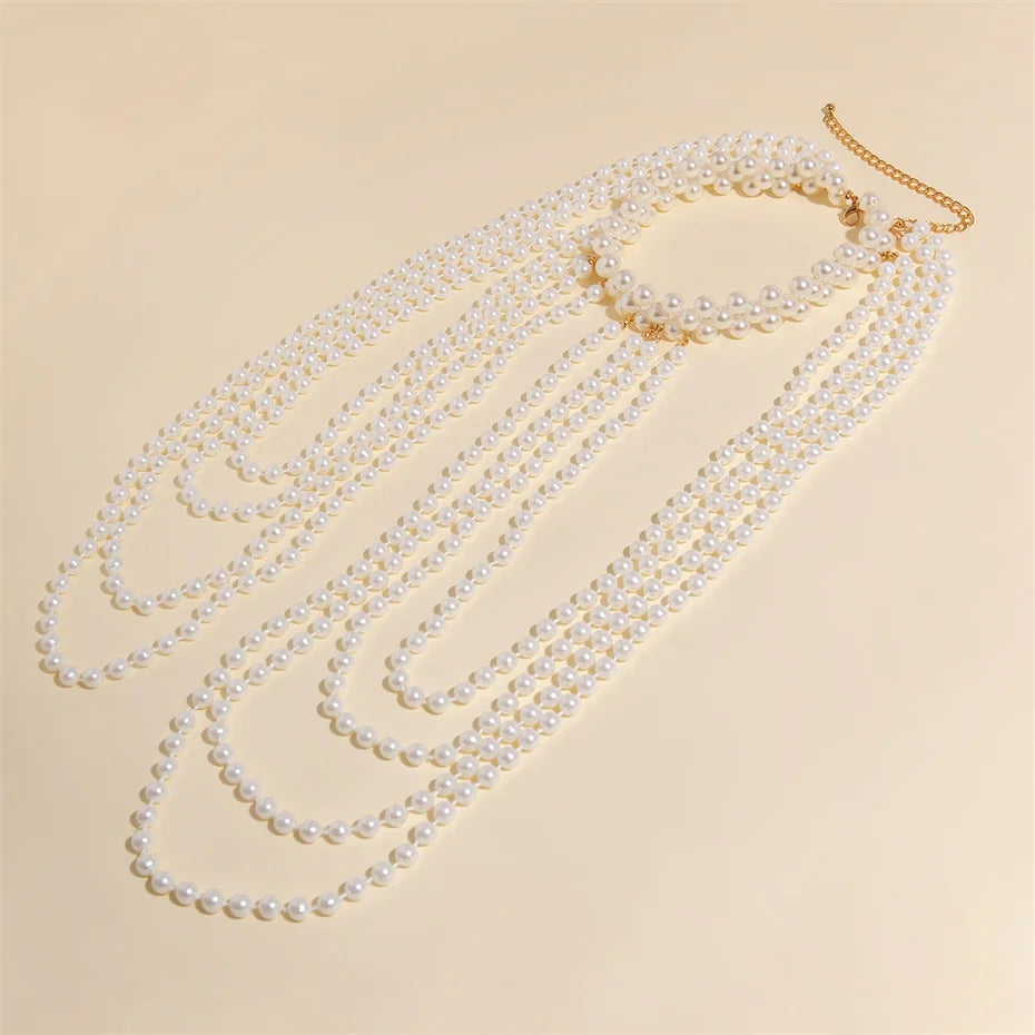 Multi-Strand Imitation Pearl Body Chain Necklace - Wedding Statement Piece - Truly Yours