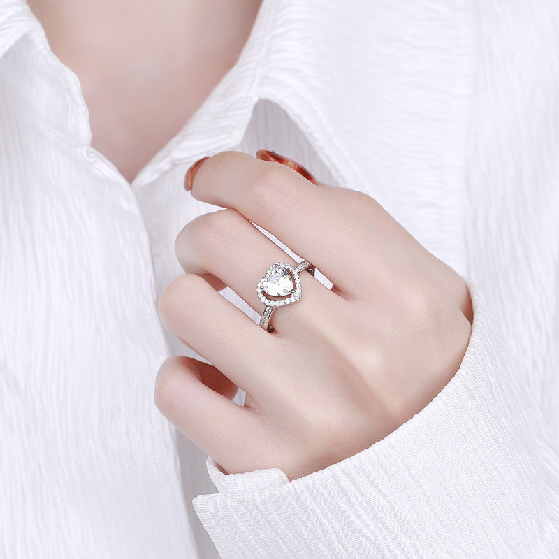 Resizable 925 Sterling Silver Heart Ring with Sparkling Zircon - Truly Yours