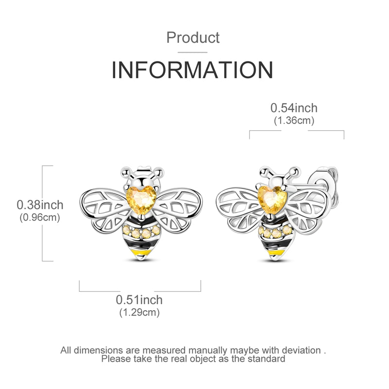 925 Sterling Silver Honey Bee Stud Earrings