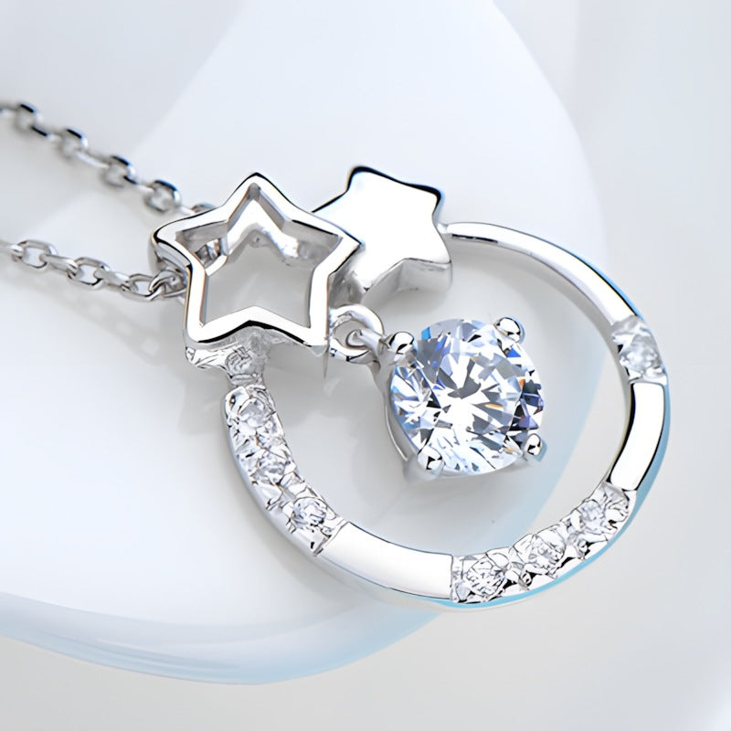 S925 Sterling Silver Double Star Pendant Necklace with 5A Zircon Stone - Truly Yours