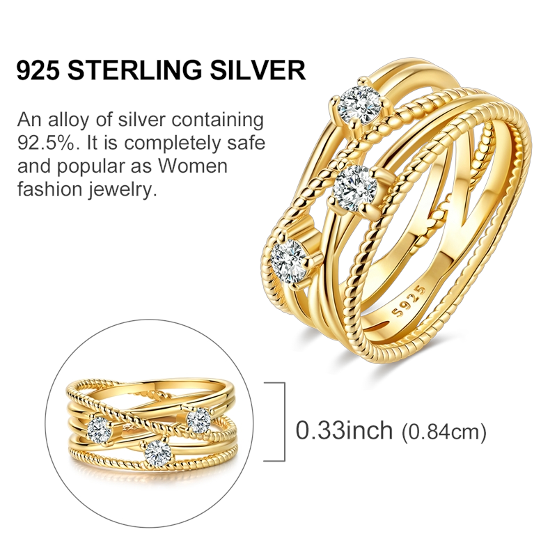 925 Sterling Silver Gold-Tone Rings - Various Designs