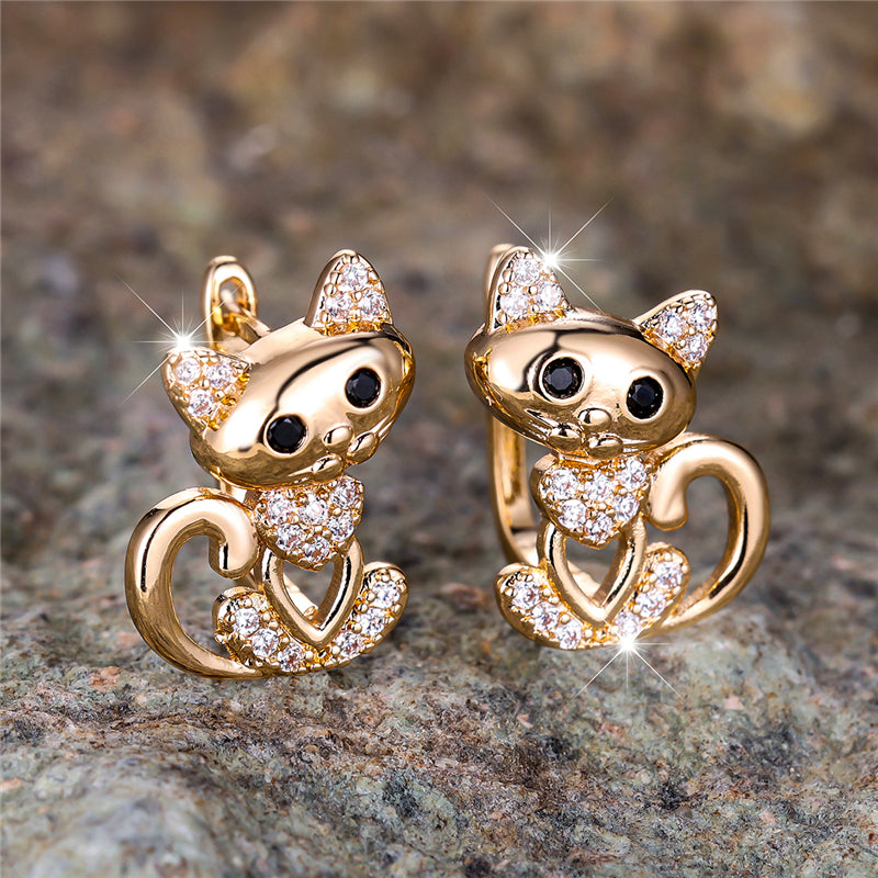 Elegant Sparkling Cat Heart Hoop Earrings