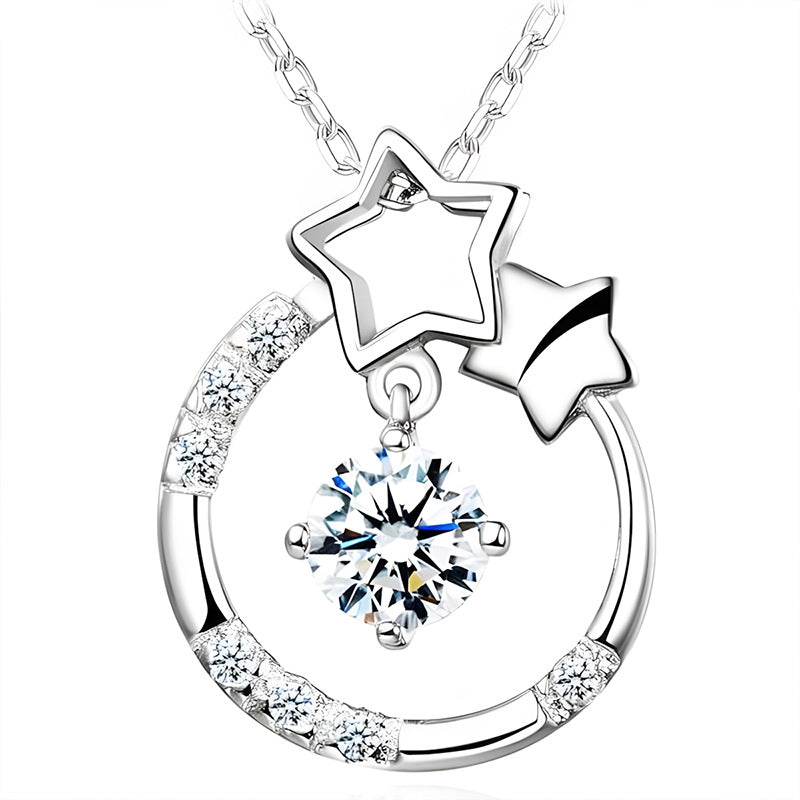 S925 Sterling Silver Double Star Pendant Necklace with 5A Zircon Stone - Truly Yours