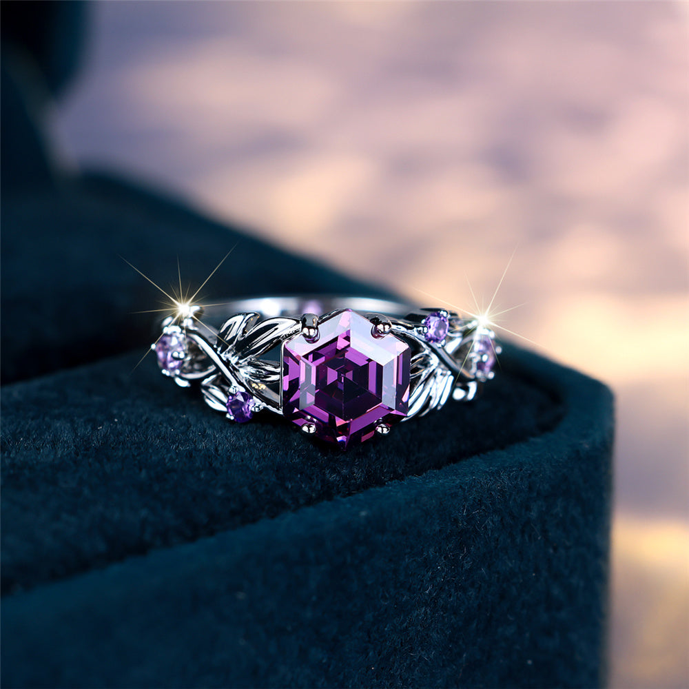 Vintage-Inspired Amethyst Crystal Ring with Floral Detailing - Truly Yours