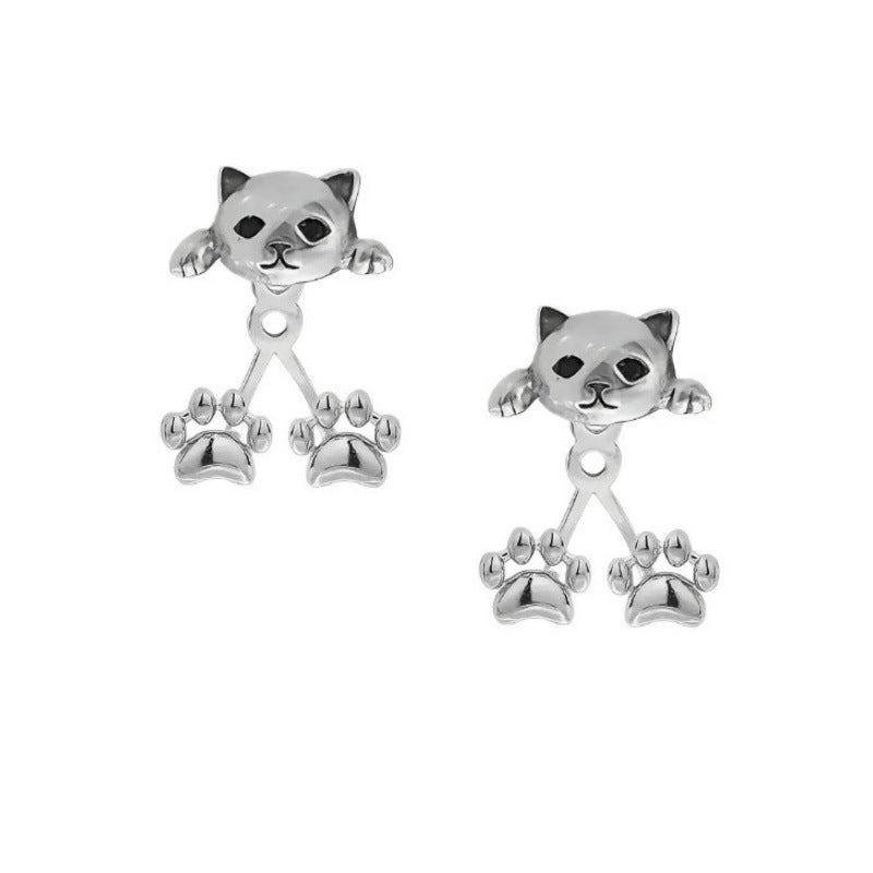 Cute Cat Peek-Through Ear Jacket Earrings