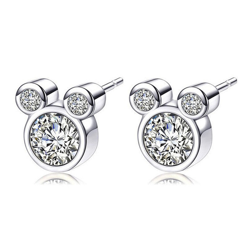 Elegant Mickey Inspired 925 Sterling Silver Earrings with Round Cut Zirconia