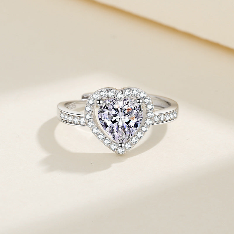 Resizable 925 Sterling Silver Heart Ring with Sparkling Zircon