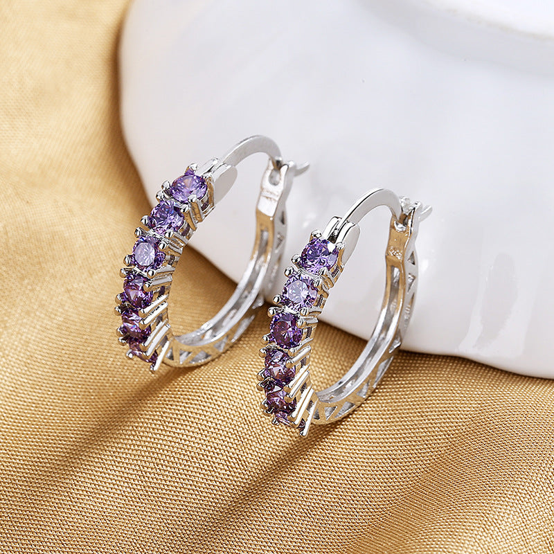 Amethyst Crystal Huggie Hoop Earrings - Truly Yours