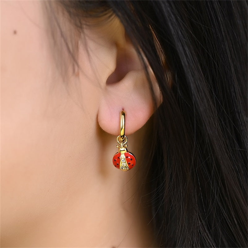 925 Sterling Silver Gold Plated Ladybug Huggie Hoop Earrings - Truly Yours