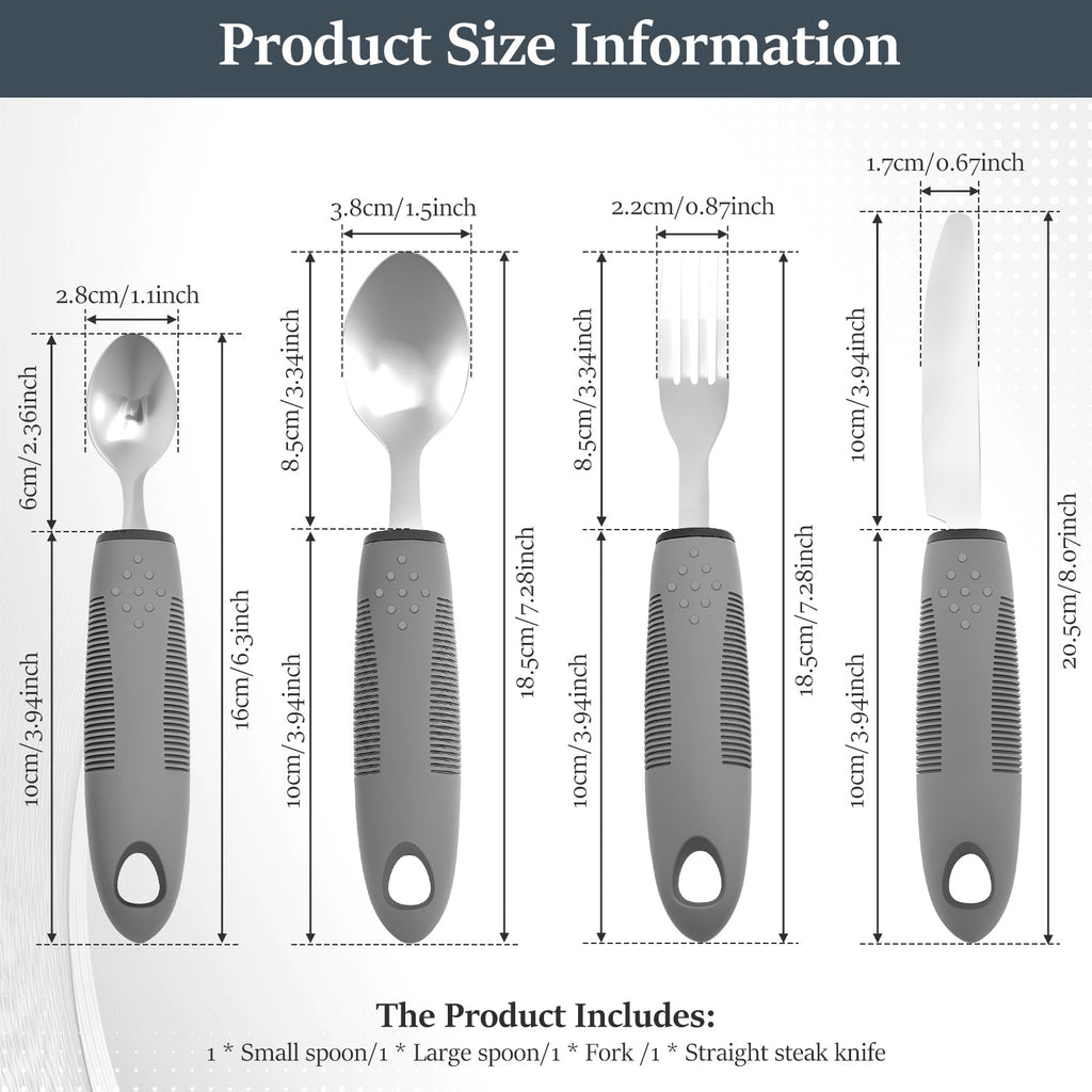 4-Piece Adaptive Utensils Set - Stainless Steel Bendable Cutlery with Weighted Easy-Grip Handles for Arthritis, Hand Tremors, and Parkinson’s Utensils