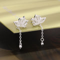 925 Sterling Silver Lotus Flower Drop Earrings with Delicate Chain Tassels - Truly Yours