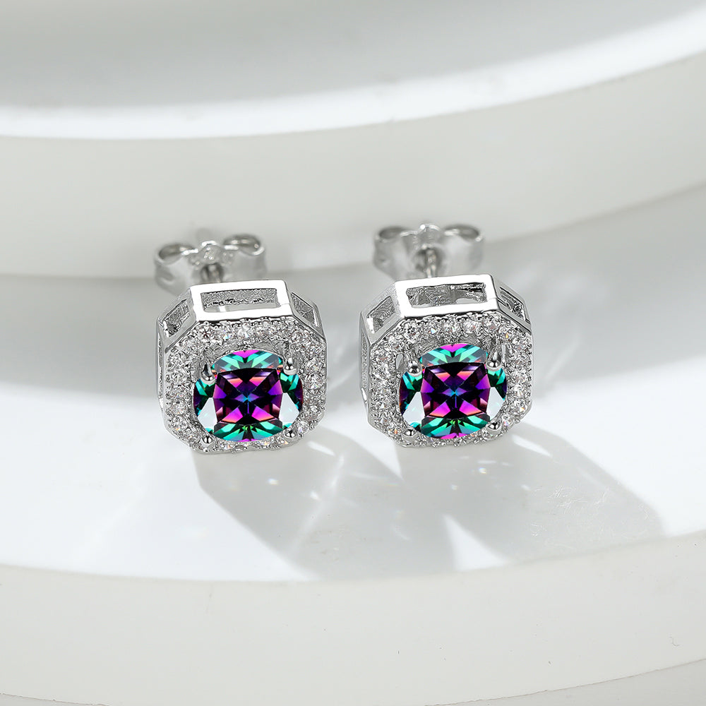 Geometric Zirconia Stud Earrings - Various Colours