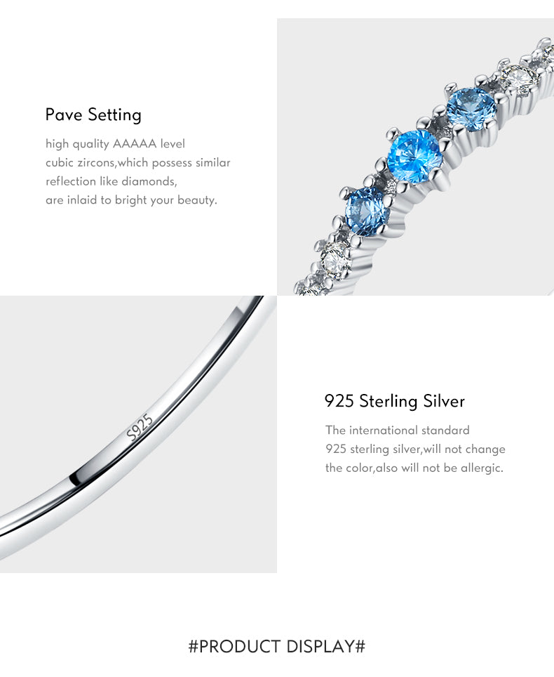 MODIAN 925 Sterling Silver Stackable Ring - Blue & Clear Zirconia