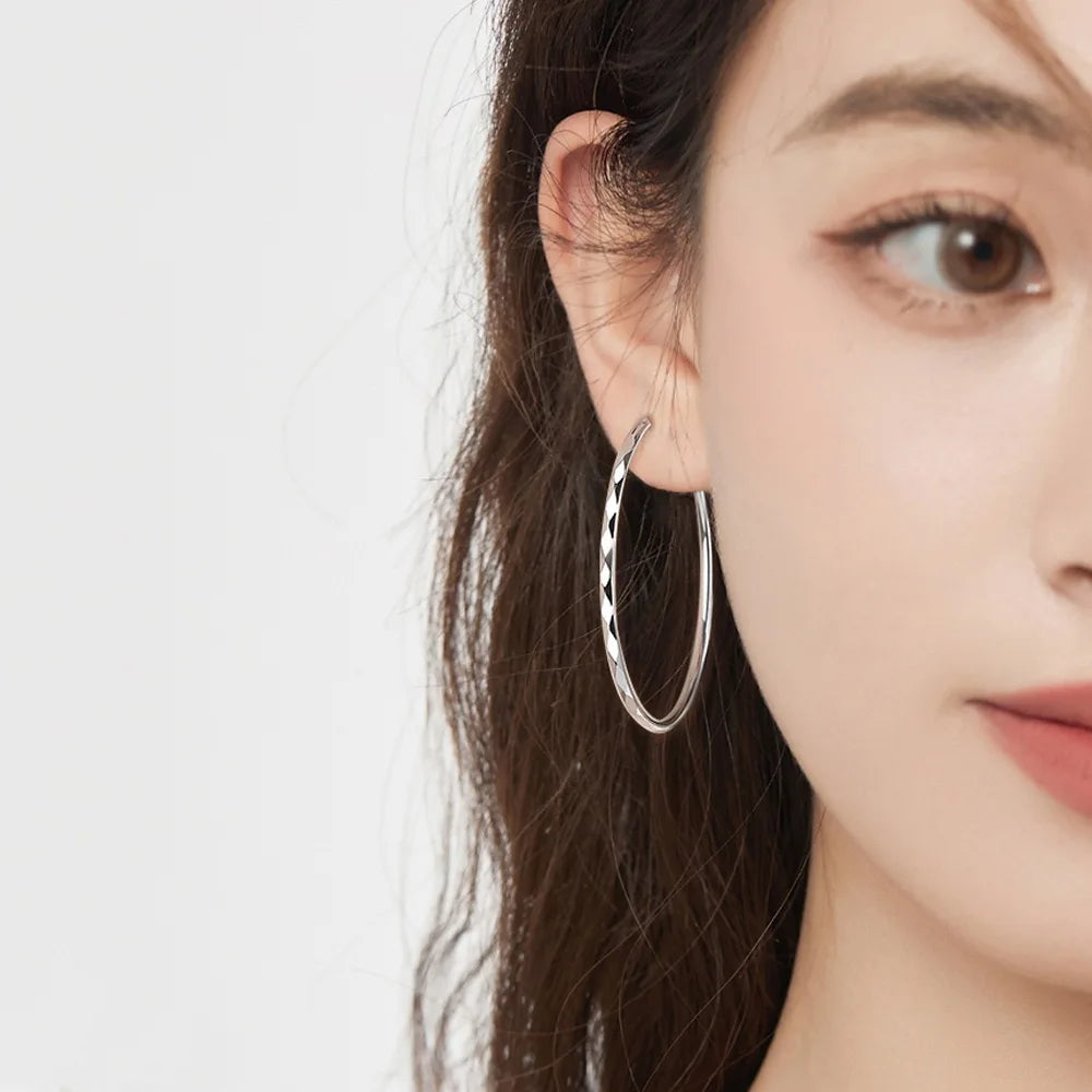 925 Sterling Silver Diamond-Cut Hoop Earrings - Truly Yours