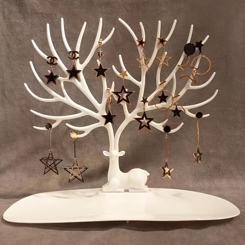 Tree-Shaped Jewellery Organizer with Deer Base - Necklace, Earring & Ring Display Stand with Storage Tray - Truly Yours
