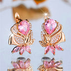 Luxury Rose-Shape Pink Zircon Earrings
