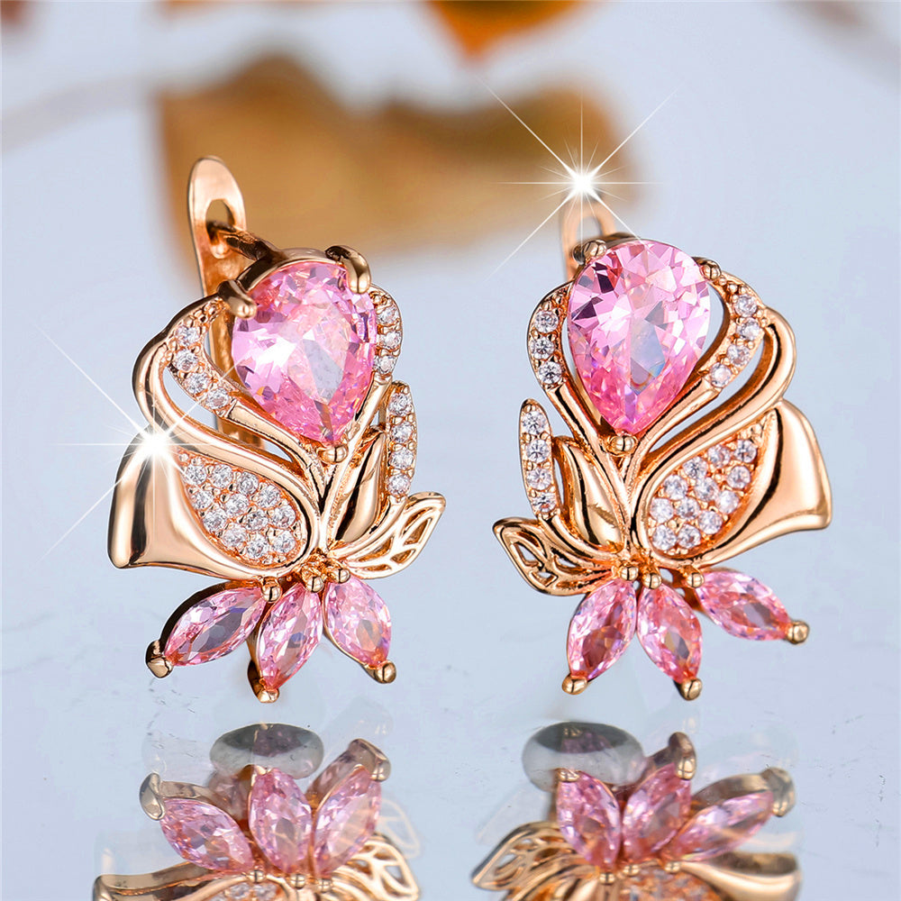 Luxury Rose-Shape Pink Zircon Earrings