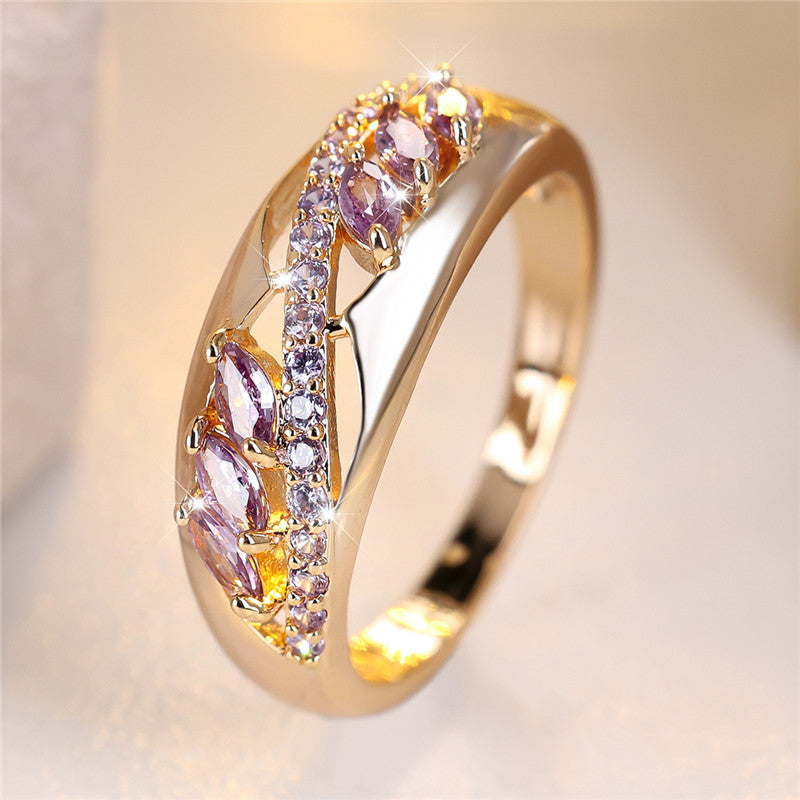 Rose Gold & Purple Crystal Vine Ring – Marquise Cut - Truly Yours