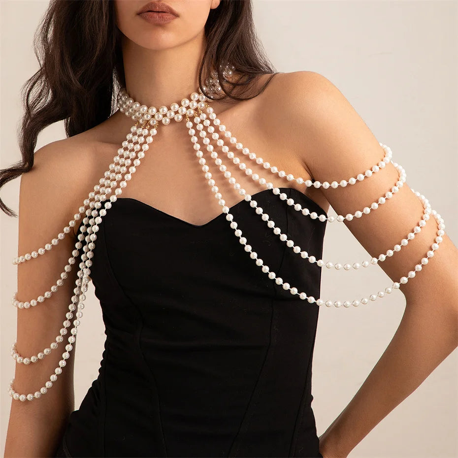 Multi-Strand Imitation Pearl Body Chain Necklace - Wedding Statement Piece - Truly Yours