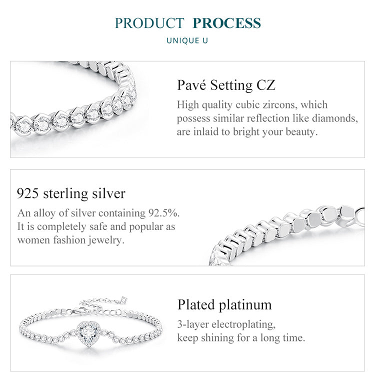 Shining Heart Zircon Bracelet in 925 Sterling Silver