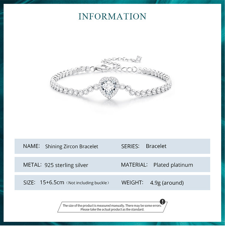 Shining Heart Zircon Bracelet in 925 Sterling Silver