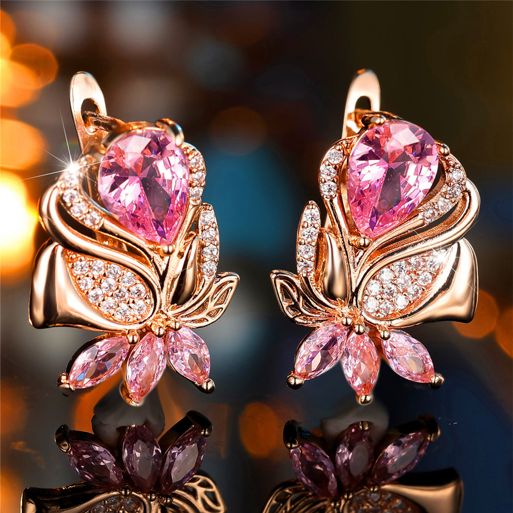 Luxury Rose-Shape Pink Zircon Earrings