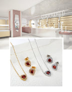 Love Heart Jewellery Set: Sparkling Red Zirconia Necklace and Earrings