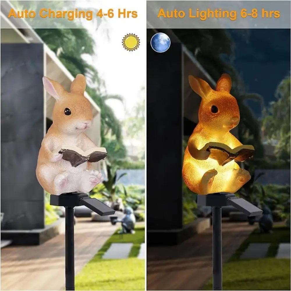 Solar Powered Garden Stake Light - Reading Bunny Outdoor Statue - Truly Yours