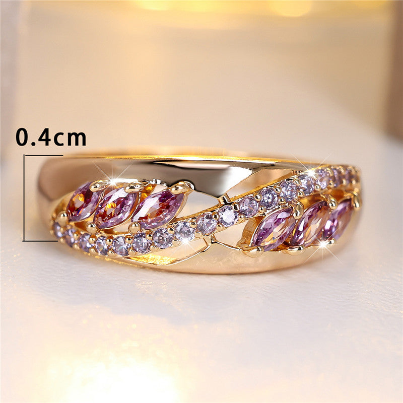 Rose Gold & Purple Crystal Vine Ring – Marquise Cut - Truly Yours
