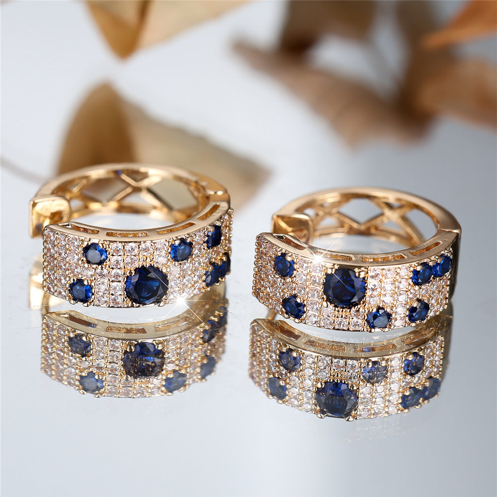 Blue Sapphire and Cubic Zirconia Huggie Earrings - Truly Yours