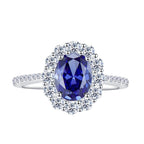 925 Sterling Silver Blue Gemstone Ring - Resizable Halo Design