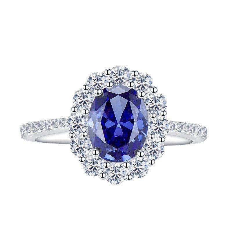 925 Sterling Silver Blue Gemstone Ring - Resizable Halo Design