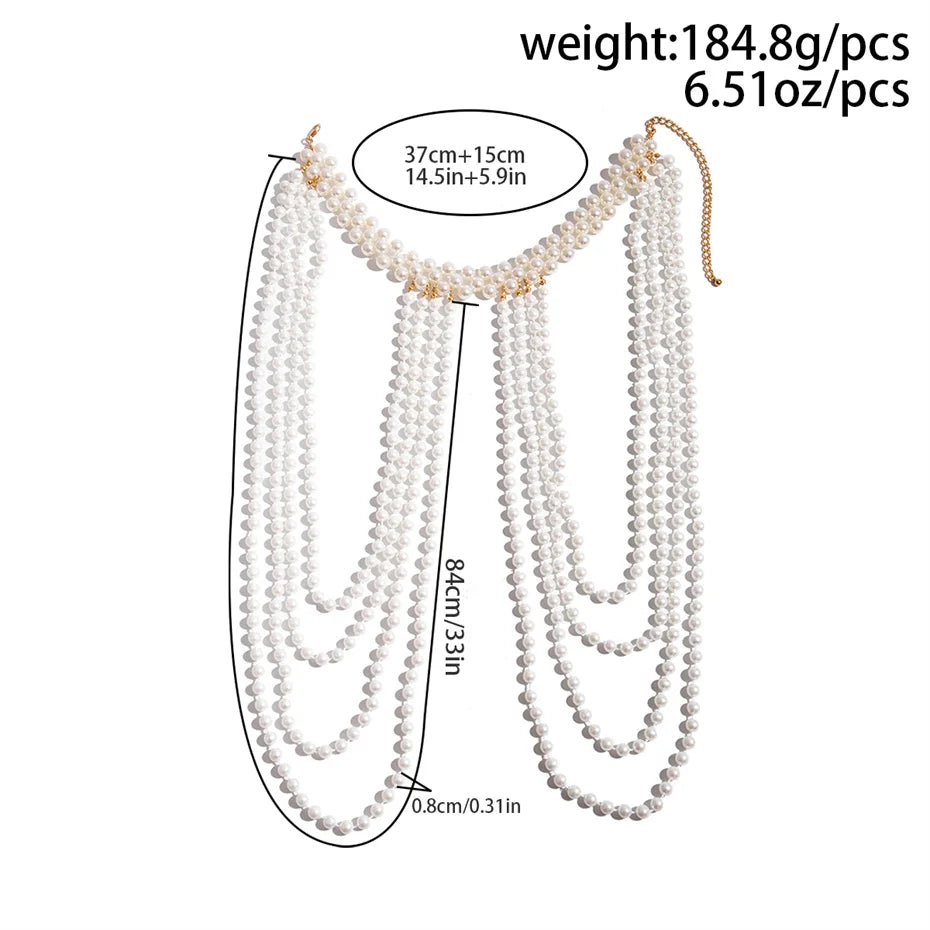 Multi-Strand Imitation Pearl Body Chain Necklace - Wedding Statement Piece - Truly Yours