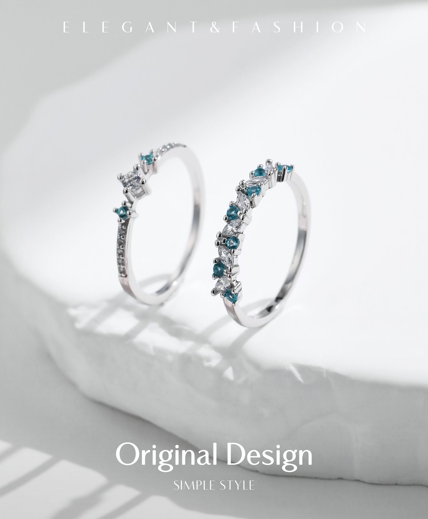 925 Sterling Silver Mint Green Stackable Eternity Rings Zircon Stones 2 Designs