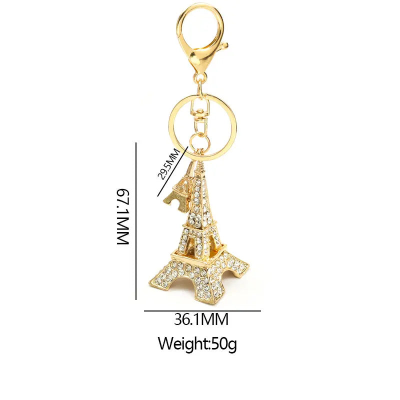 Crystal Eiffel Tower Keychain - Gold Plated Rhinestone Charm - Truly Yours