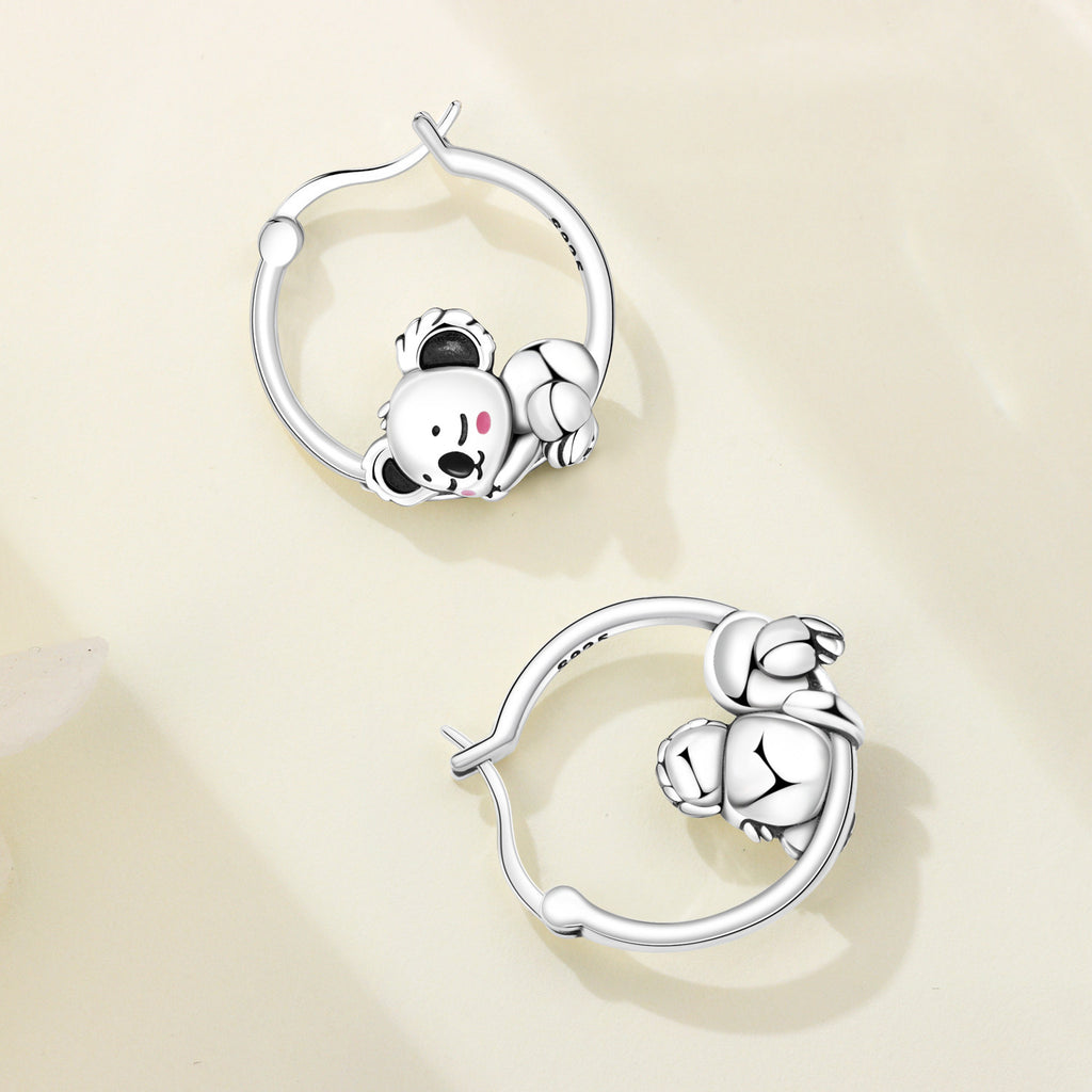 925 Sterling Silver Panda & Bamboo Hoop Earrings with Green Zircon Leaves - Various Designs - Truly Yours