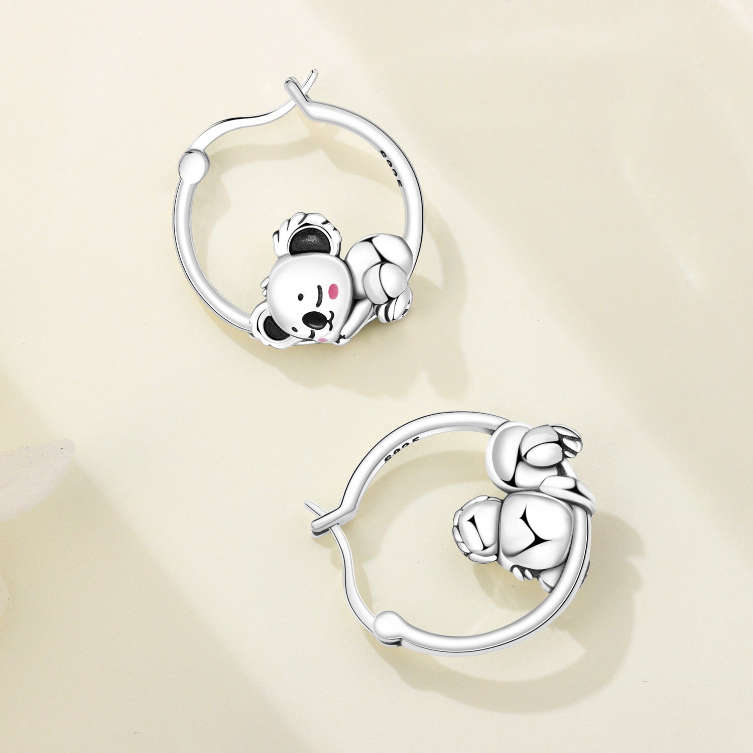 925 Sterling Silver Panda & Bamboo Hoop Earrings with Green Zircon Leaves - Various Designs